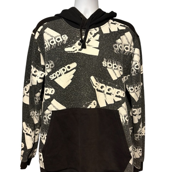 Adidas All Over Print Men’s  Black and White Pullover Hoodie Sweatshirt XL - Picture 1 of 7